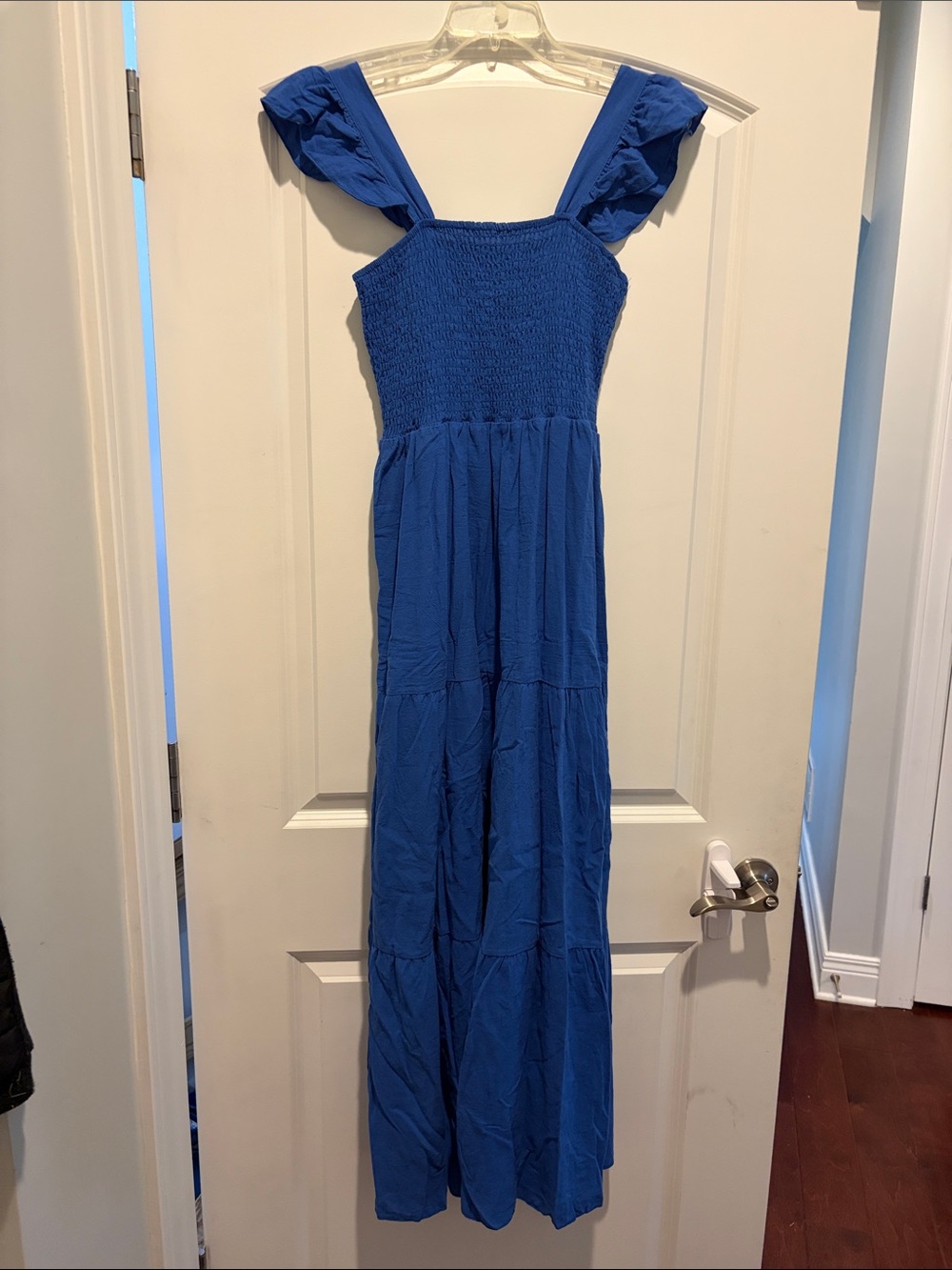 Blue Smocked Maxi Dress with Ruffle Straps